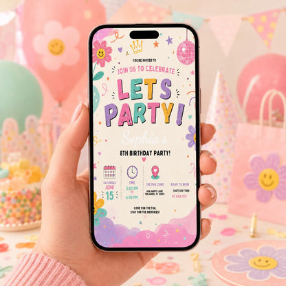 Editable Preppy Birthday Invitation Canva Template, Girls Preppy Cute Fun DIY Sweet Chic Kids Teen Party Invite, Printable Digital Download.