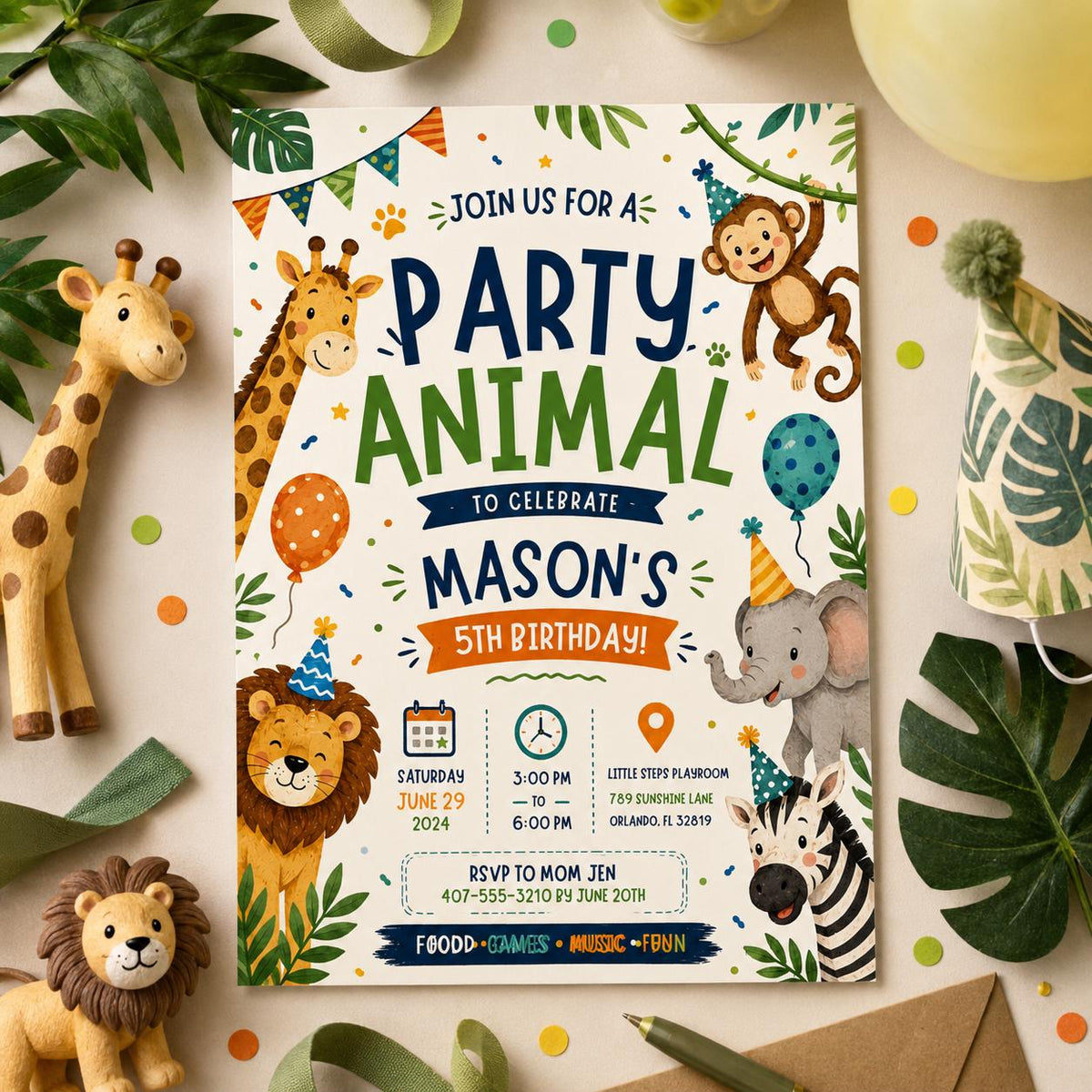 Editable Animal Birthday Invitation Canva Template, Kids Cute Modern Fun DIY Sweet Chic Teen Tween Party Invite, Printable Digital Download.