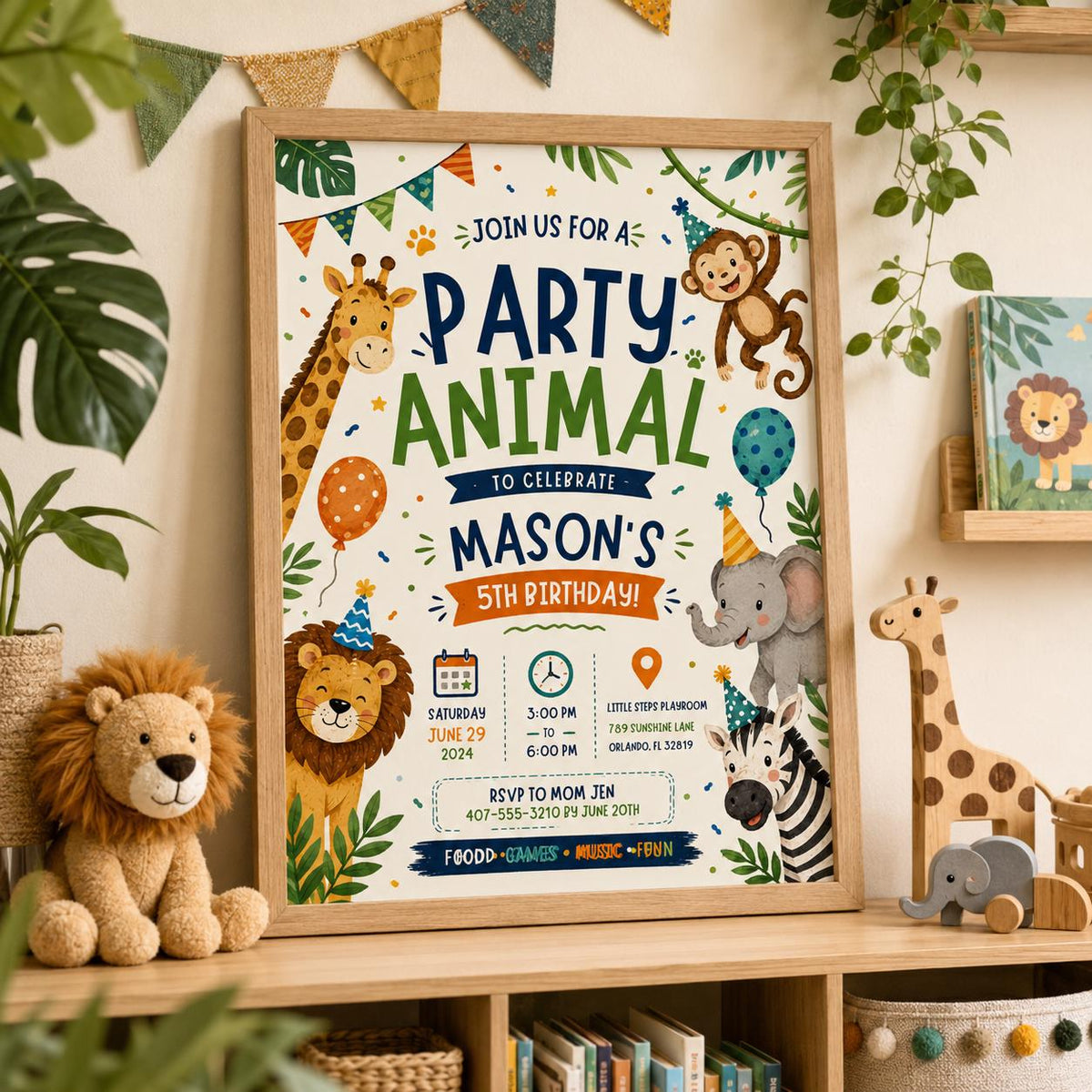 Editable Animal Birthday Invitation Canva Template, Kids Cute Modern Fun DIY Sweet Chic Teen Tween Party Invite, Printable Digital Download.