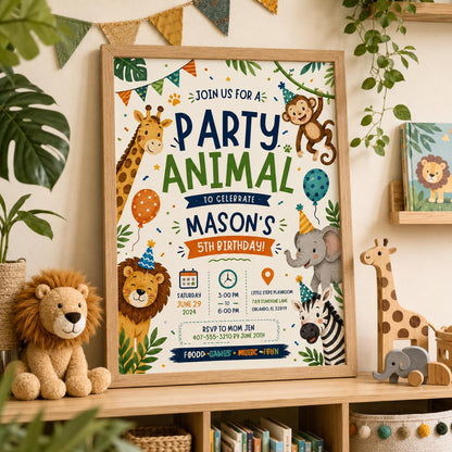 Editable Animal Birthday Invitation Canva Template, Kids Cute Modern Fun DIY Sweet Chic Teen Tween Party Invite, Printable Digital Download.