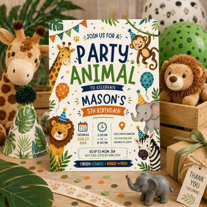 Editable Animal Birthday Invitation Canva Template, Kids Cute Modern Fun DIY Sweet Chic Teen Tween Party Invite, Printable Digital Download.