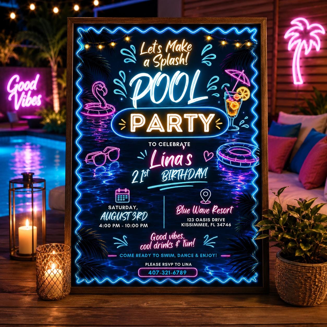 Editable Pool Birthday Invitation Canva Template, Floral Girls Teens Pool Cute Modern Fun DIY Chic Party Invite, Printable Digital Download.