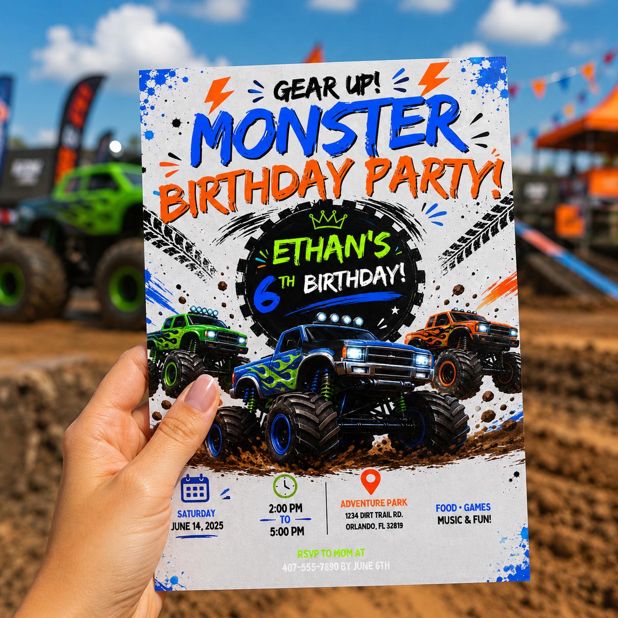 Editable Monster Birthday Invitation Canva Template, Boys Kids Cute Modern Fun DIY Sweet Chic Teen Party Invite, Printable Digital Download.