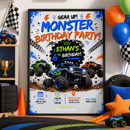 Editable Monster Birthday Invitation Canva Template, Boys Kids Cute Modern Fun DIY Sweet Chic Teen Party Invite, Printable Digital Download.