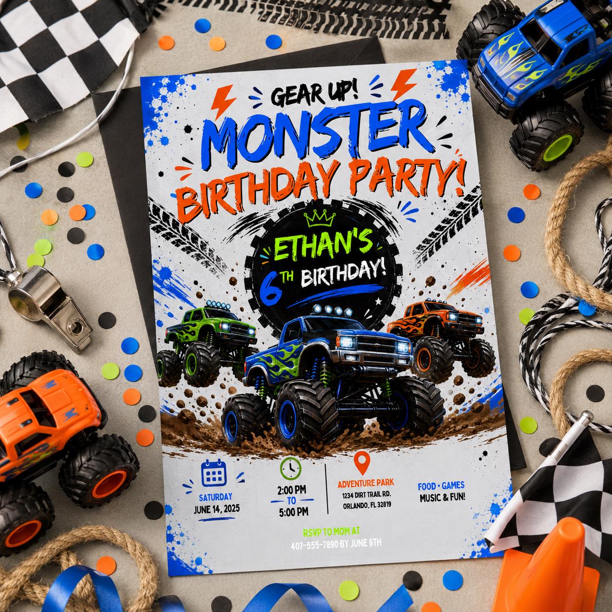 Editable Monster Birthday Invitation Canva Template, Boys Kids Cute Modern Fun DIY Sweet Chic Teen Party Invite, Printable Digital Download.