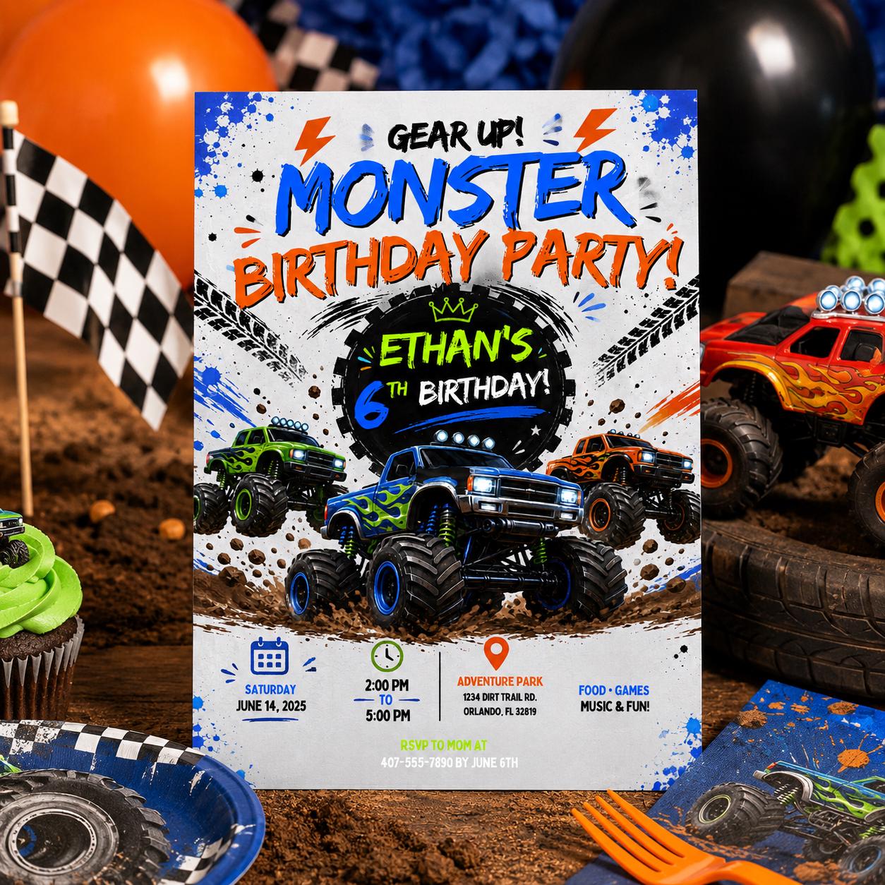 Editable Monster Birthday Invitation Canva Template, Boys Kids Cute Modern Fun DIY Sweet Chic Teen Party Invite, Printable Digital Download.