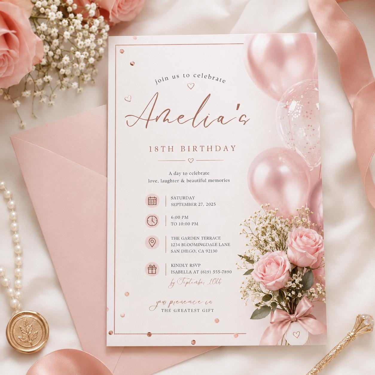 Editable Pink Bow Baby Shower Sign Canva Template, Luxury Floral Girls Kids Bow Cute Modern Fun DIY Chic Teen Printable Digital Party Decor.