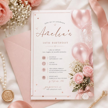 Editable Pink Bow Baby Shower Sign Canva Template, Luxury Floral Girls Kids Bow Cute Modern Fun DIY Chic Teen Printable Digital Party Decor.
