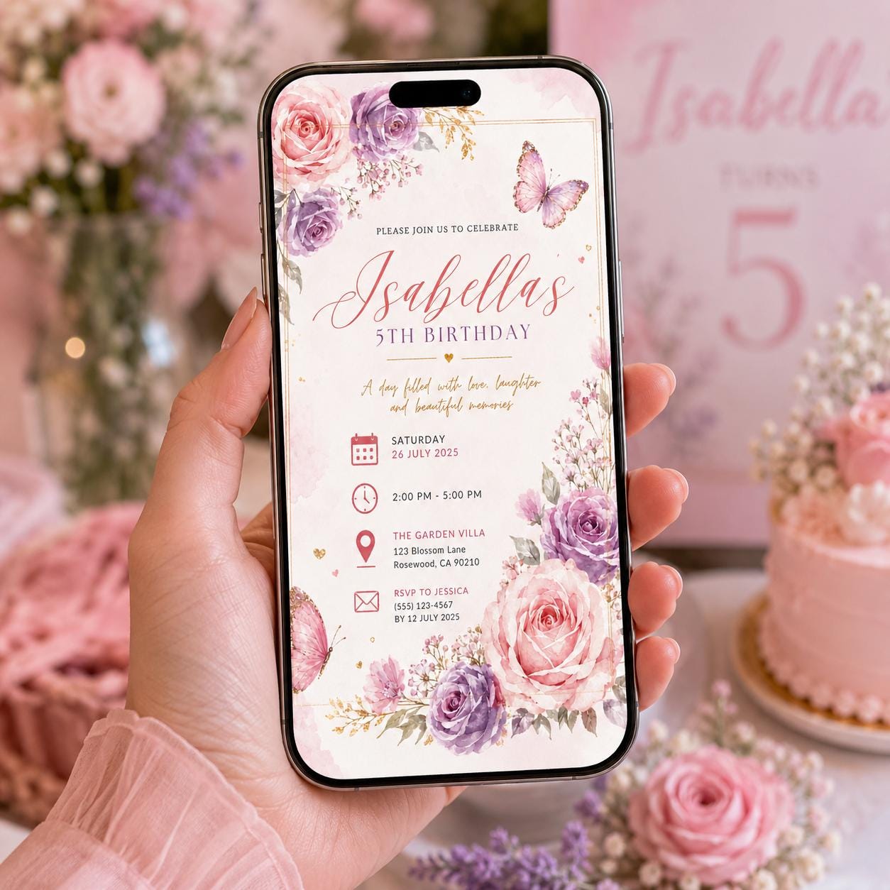 Editable Fairy Garden Birthday Invitation Canva Template, Pink Floral Girls Kids Cute Fun DIY Chic Party Invite, Printable Digital Download.