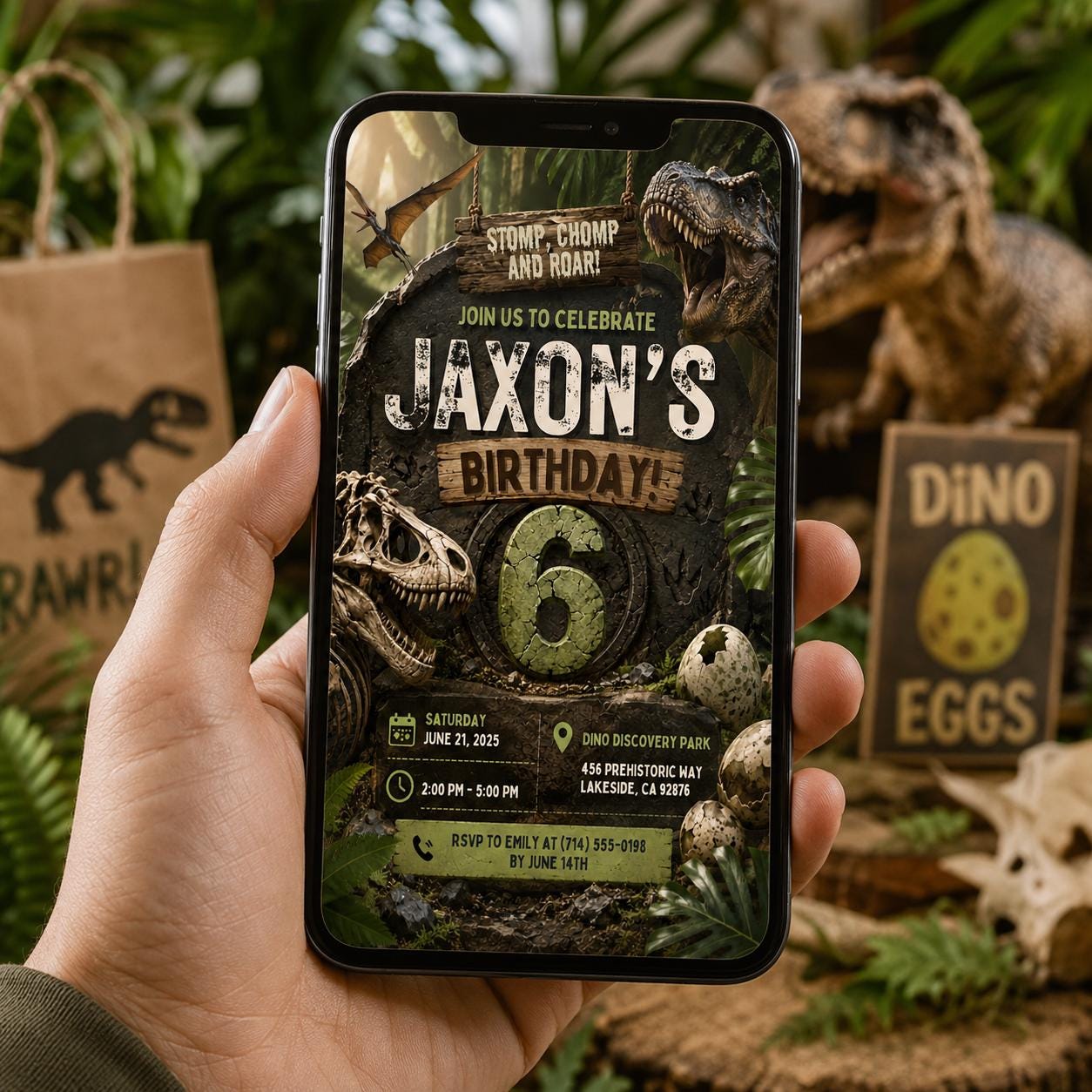 Editable Dinosaur Birthday Invitation Canva Template, Boys Dino Cute Modern Fun DIY Chic Kids Teen Party Invite, Printable Digital Download.
