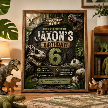 Editable Dinosaur Birthday Invitation Canva Template, Boys Dino Cute Modern Fun DIY Chic Kids Teen Party Invite, Printable Digital Download.