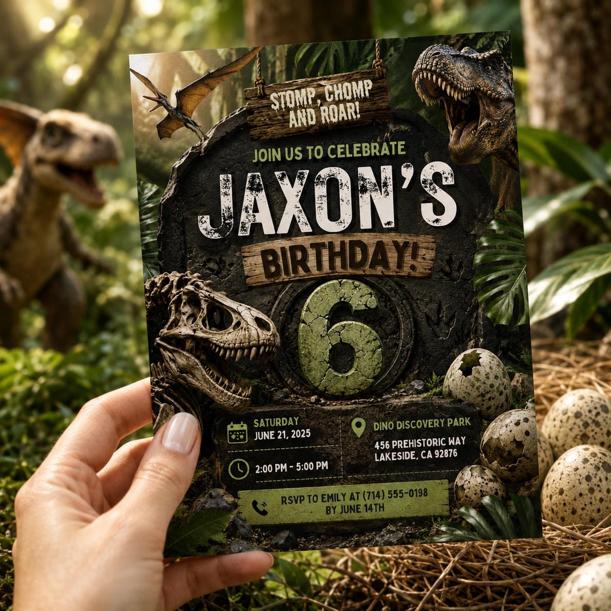 Editable Dinosaur Birthday Invitation Canva Template, Boys Dino Cute Modern Fun DIY Chic Kids Teen Party Invite, Printable Digital Download.