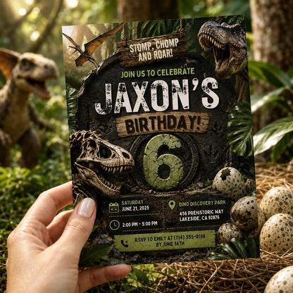 Editable Dinosaur Birthday Invitation Canva Template, Boys Dino Cute Modern Fun DIY Chic Kids Teen Party Invite, Printable Digital Download.
