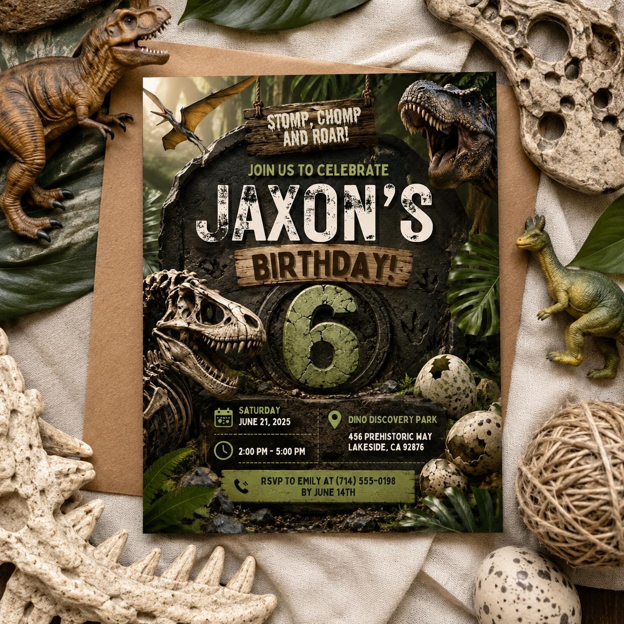 Editable Dinosaur Birthday Invitation Canva Template, Boys Dino Cute Modern Fun DIY Chic Kids Teen Party Invite, Printable Digital Download.