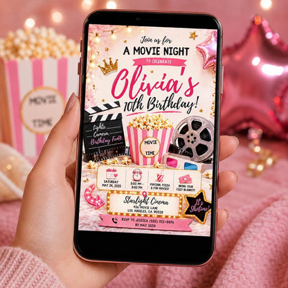 Editable Sleepover Birthday Invitation Canva Template, Pink Girls Kids Cute Modern Fun Instant DIY Party Invite, Printable Digital Download.
