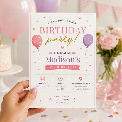 Editable Preppy Birthday Invitation Canva Template, Girls Preppy Cute Fun DIY Sweet Chic Kids Teen Party Invite, Printable Digital Download.