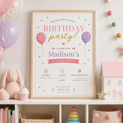 Editable Preppy Birthday Invitation Canva Template, Girls Preppy Cute Fun DIY Sweet Chic Kids Teen Party Invite, Printable Digital Download.