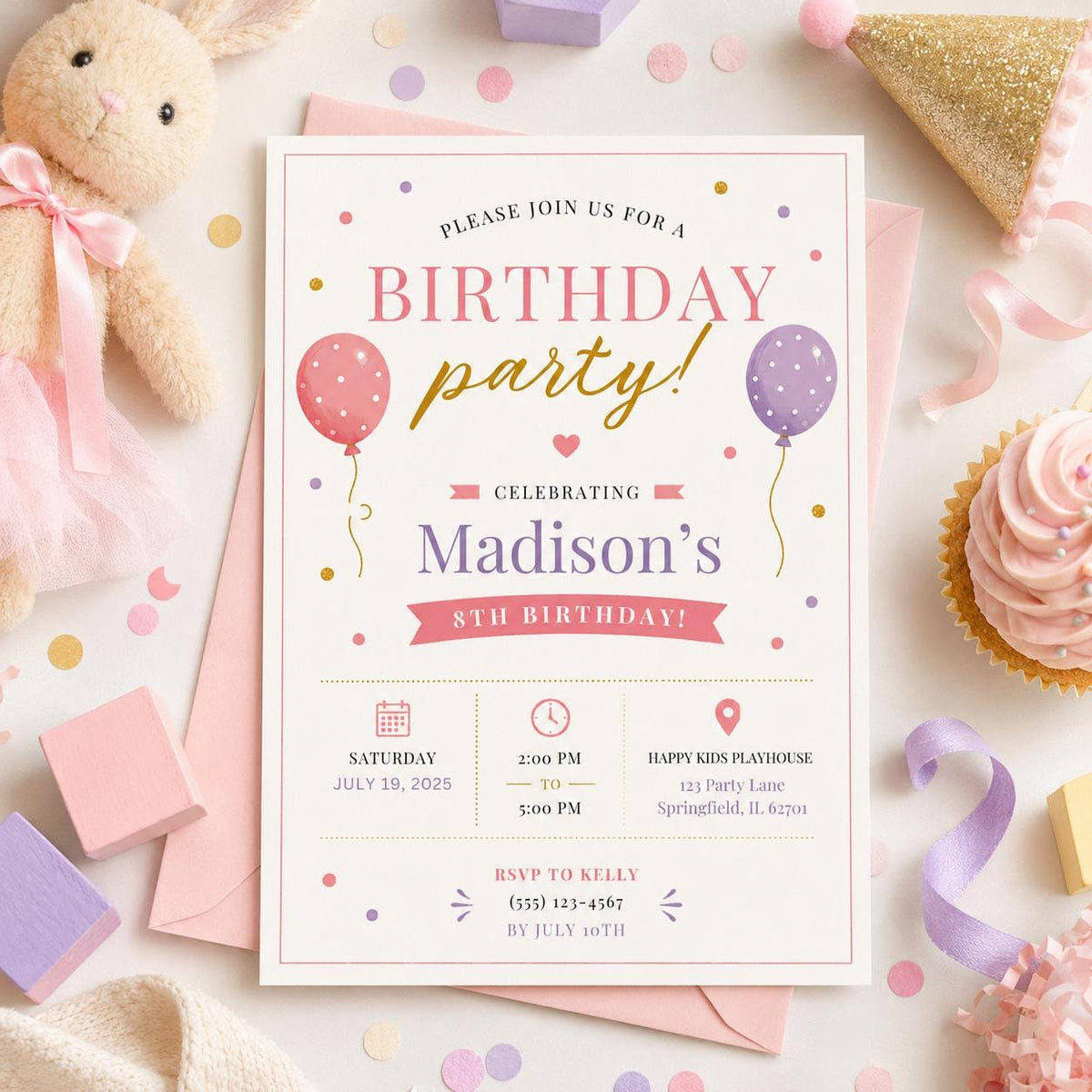 Editable Preppy Birthday Invitation Canva Template, Girls Preppy Cute Fun DIY Sweet Chic Kids Teen Party Invite, Printable Digital Download.