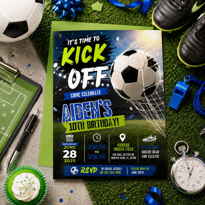 Editable Football Birthday Invitation Canva Template, Boys Kids Cute Fun DIY Sweet Chic Teen Tween Party Invite, Printable Digital Download.