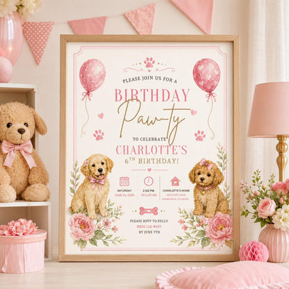 Editable Preppy Birthday Invitation Canva Template, Pink Girls Preppy Cute Fun DIY Sweet Chic Kids Party Invite, Printable Digital Download.