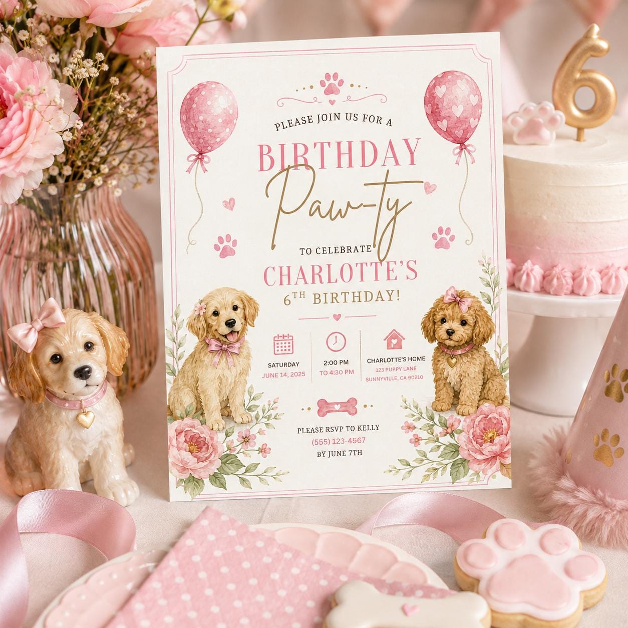 Editable Preppy Birthday Invitation Canva Template, Pink Girls Preppy Cute Fun DIY Sweet Chic Kids Party Invite, Printable Digital Download.