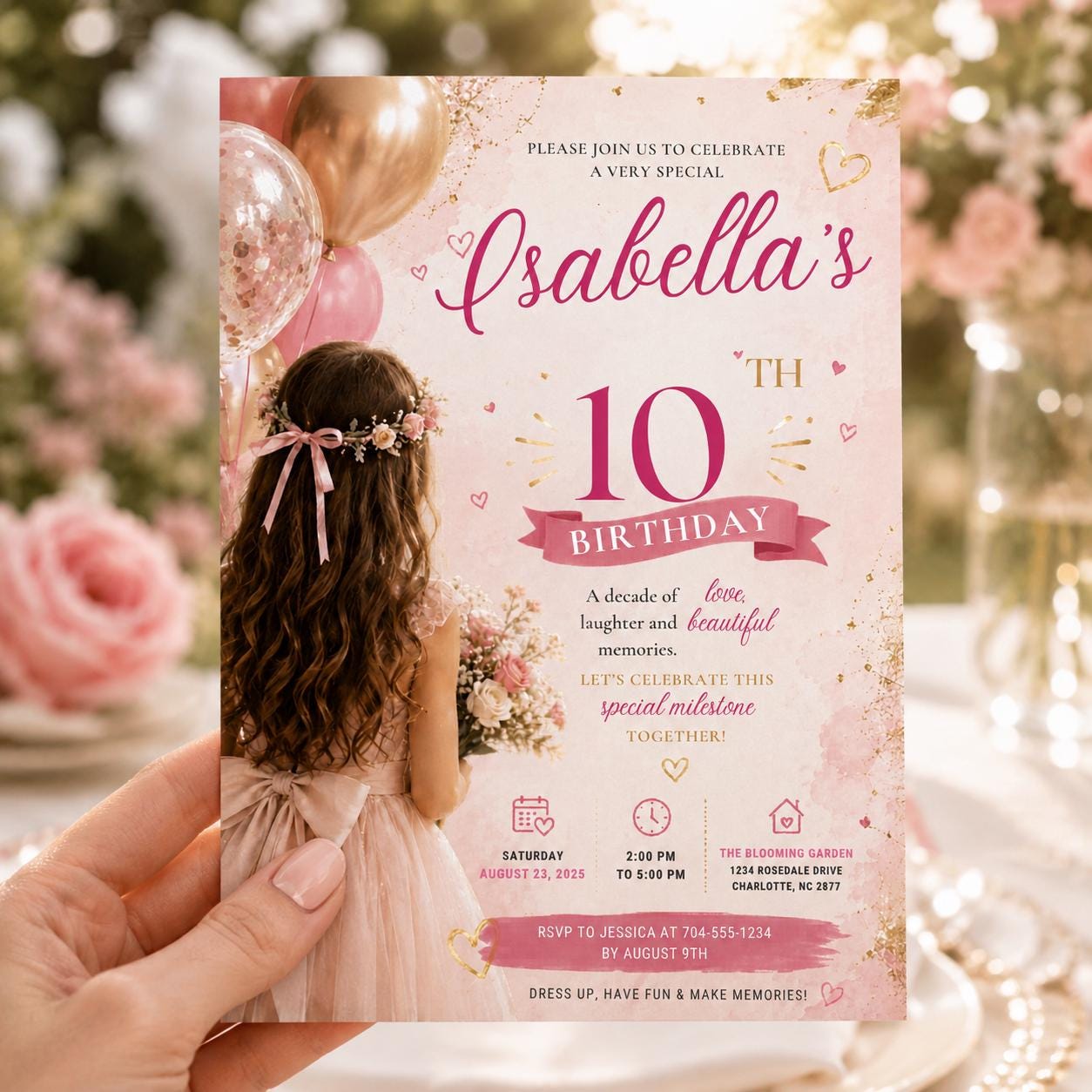 Editable Elegant Birthday Invitation Canva Template, Pink Girls Adult Cute Fun DIY Sweet Chic Kids Party Invite, Printable Digital Download.
