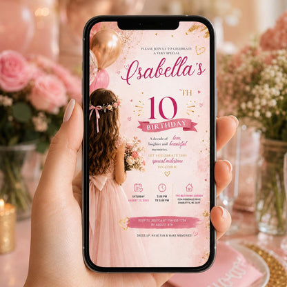 Editable Elegant Birthday Invitation Canva Template, Pink Girls Adult Cute Fun DIY Sweet Chic Kids Party Invite, Printable Digital Download.