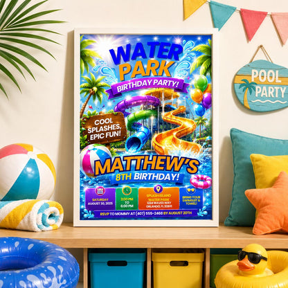 Editable Pool Birthday Invitation Canva Template, Pool Cute Modern Fun Themed Custom DIY Chic Kids Party Invite, Printable Digital Download.