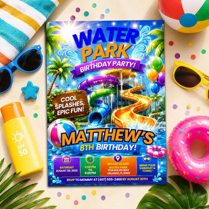 Editable Pool Birthday Invitation Canva Template, Pool Cute Modern Fun Themed Custom DIY Chic Kids Party Invite, Printable Digital Download.