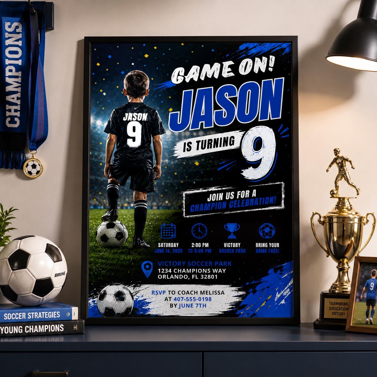 Editable Football Birthday Invitation Canva Template, Boys Kids Cute Fun DIY Sweet Chic Teen Tween Party Invite, Printable Digital Download.