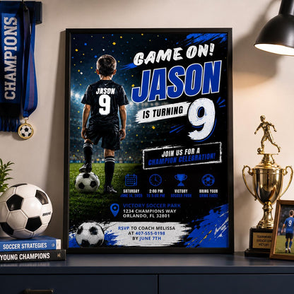 Editable Football Birthday Invitation Canva Template, Boys Kids Cute Fun DIY Sweet Chic Teen Tween Party Invite, Printable Digital Download.