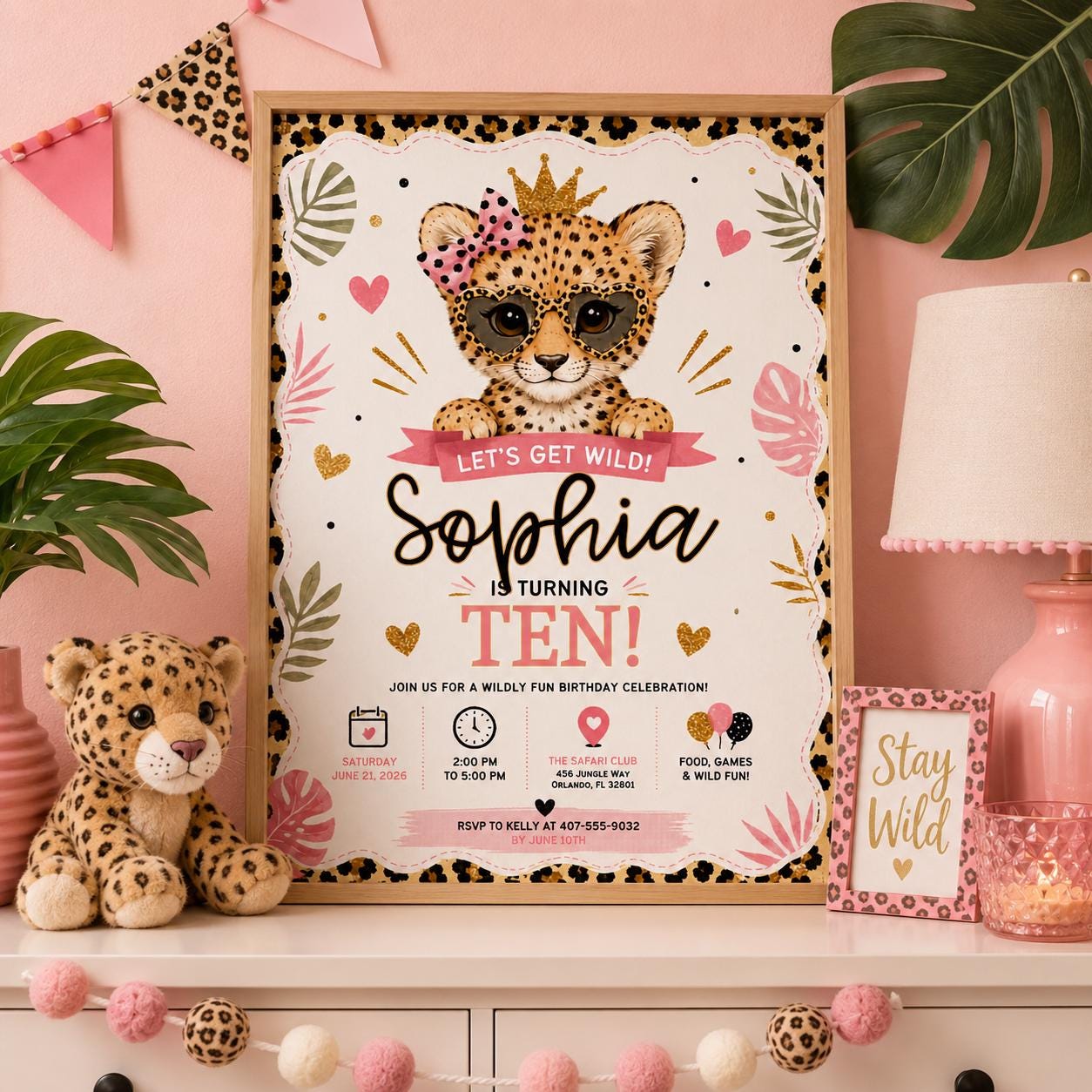 Editable Animal Birthday Invitation Canva Template, Girls Kids Cute Modern Fun DIY Sweet Chic Teen Party Invite, Printable Digital Download.