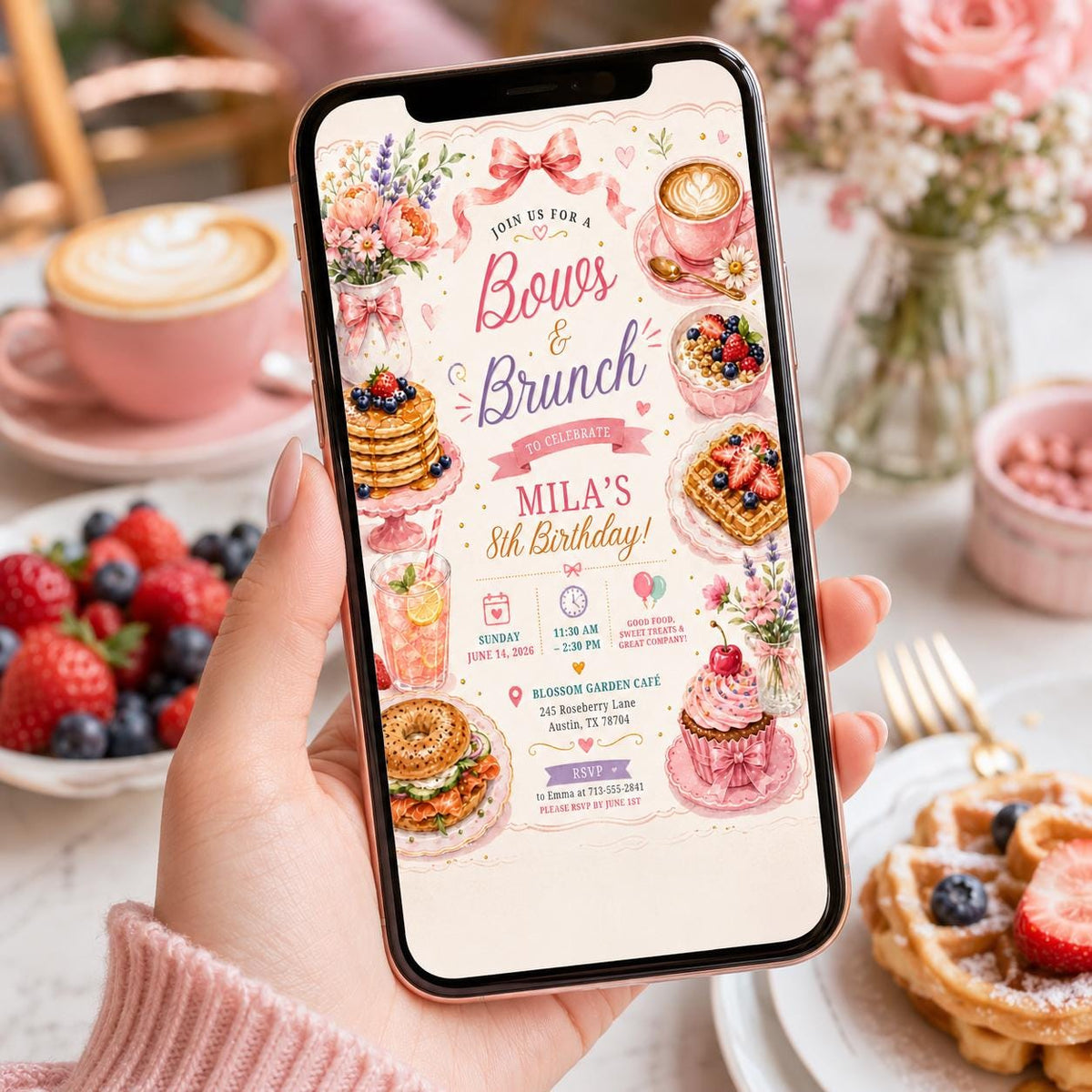Editable Pink Bow Birthday Invitation Canva Template, Girls Adult Bow Cute Fun DIY Sweet Chic Kids Party Invite, Printable Digital Download.