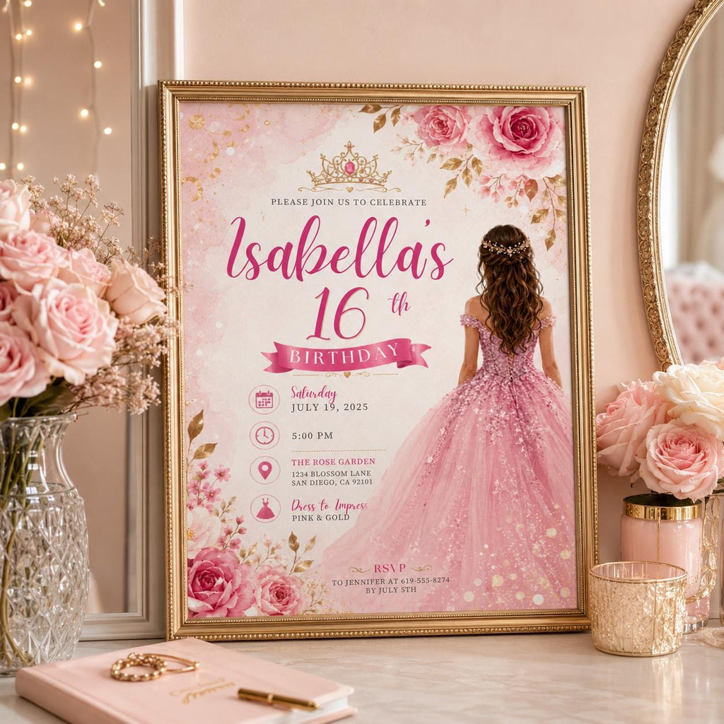 Editable Sweet Treats Birthday Invitation Canva Template, Pink Gold Luxury Sweet Cute Fun DIY Chic Party Invite, Printable Digital Download.