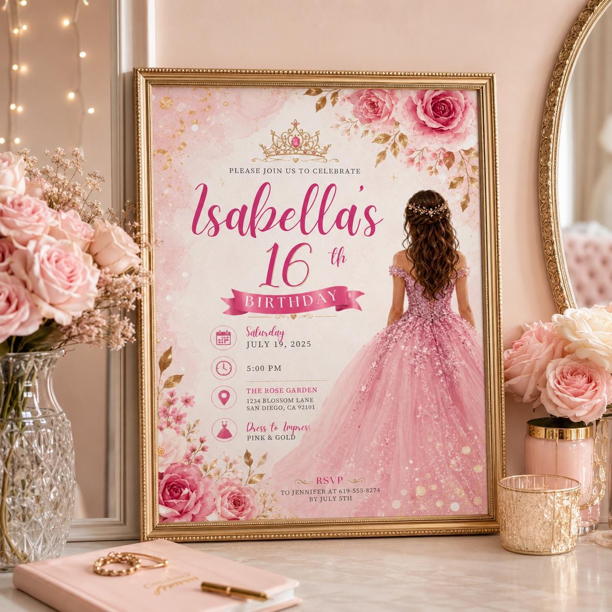 Editable Sweet Treats Birthday Invitation Canva Template, Pink Gold Luxury Sweet Cute Fun DIY Chic Party Invite, Printable Digital Download.