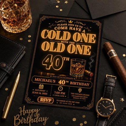 Editable 40th Birthday Invitation Canva Template, Boys Adult Cute Modern Fun Themed DIY Sweet Chic Party Invite, Printable Digital Download.