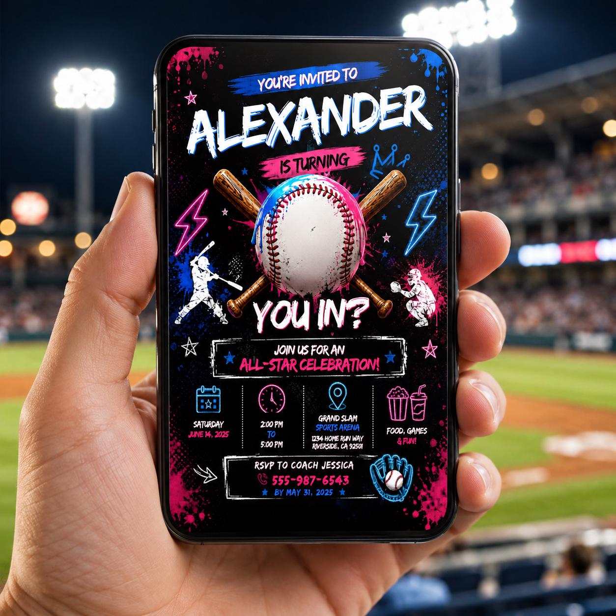 Editable Baseball Drip Birthday Invitation Canva Template, Cream Boys Kids Cute Fun DIY Sweet Chic Party Invite, Printable Digital Download.