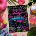 Editable Pool Birthday Invitation Canva Template, Neon Boys Pool Cute Fun DIY Sweet Chic Kids Teen Party Invite, Printable Digital Download.