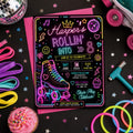Editable Neon Glow Birthday Invitation Canva Template, Rainbow Girls Kids Neon Cute Modern Fun DIY Party Invite, Printable Digital Download.