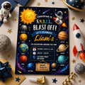 Editable Space Galaxy Birthday Invitation Canva Template, Orange Teal Girls Kids Cute Fun DIY Chic Party Invite, Printable Digital Download.