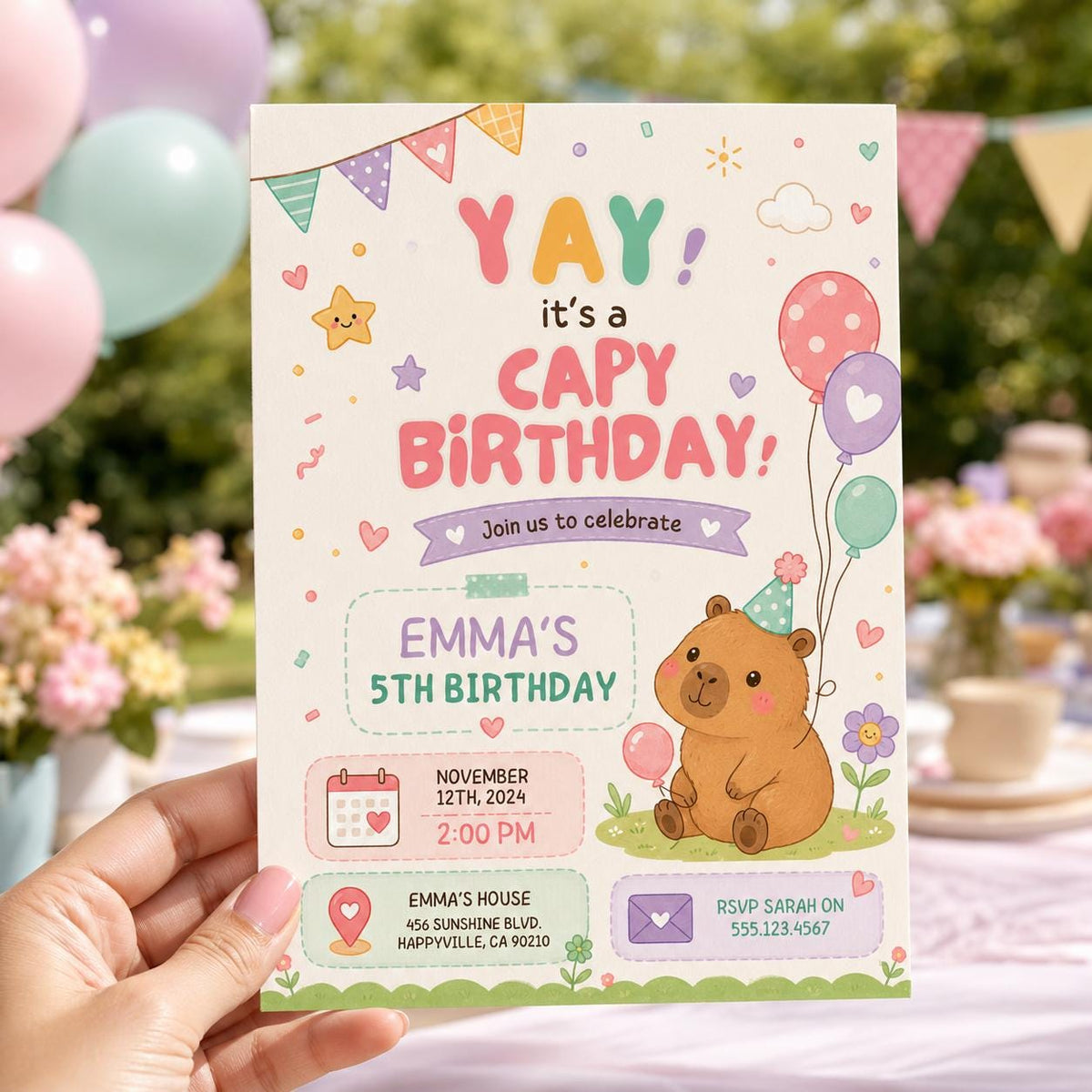 Editable Animal Birthday Invitation Canva Template, Pastel Cute Kids Fun DIY Sweet Chic Teen Tween Party Invite, Printable Digital Download.