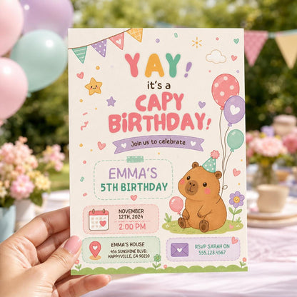 Editable Animal Birthday Invitation Canva Template, Pastel Cute Kids Fun DIY Sweet Chic Teen Tween Party Invite, Printable Digital Download.