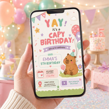 Editable Animal Birthday Invitation Canva Template, Pastel Cute Kids Fun DIY Sweet Chic Teen Tween Party Invite, Printable Digital Download.