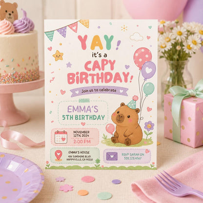 Editable Animal Birthday Invitation Canva Template, Pastel Cute Kids Fun DIY Sweet Chic Teen Tween Party Invite, Printable Digital Download.