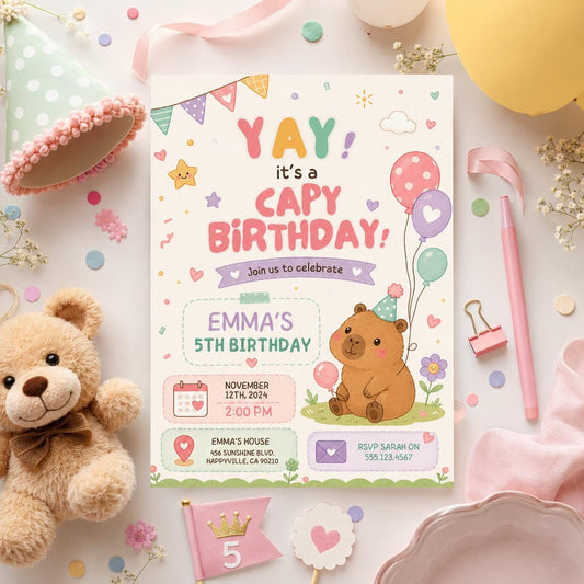 Editable Animal Birthday Invitation Canva Template, Pastel Cute Kids Fun DIY Sweet Chic Teen Tween Party Invite, Printable Digital Download.