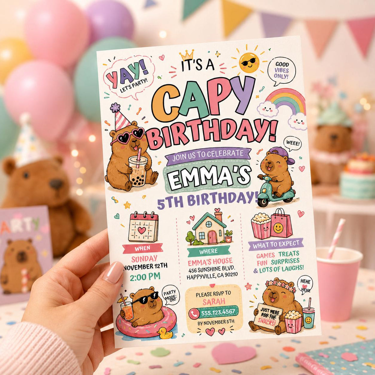 Editable Animal Birthday Invitation Canva Template, Pastel Cute Kids Fun DIY Sweet Chic Teen Tween Party Invite, Printable Digital Download.