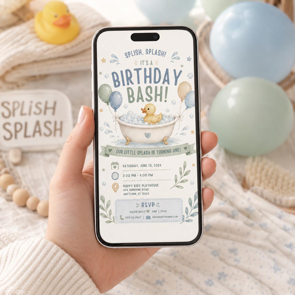 Editable Pool Birthday Invitation Canva Template, Blue Boys Kids Summer Cute Modern Fun Themed DIY Party Invite, Printable Digital Download.
