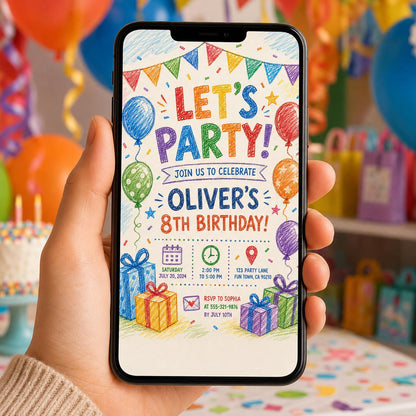 Editable Simple Colorful Birthday Invitation Canva Template, Rainbow Kids Cute Modern Fun DIY Chic Party Invite, Printable Digital Download.