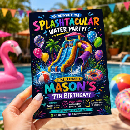 Editable Pool Birthday Invitation Canva Template, Kids Summer Cute Modern Fun Themed DIY Chic Teen Party Invite, Printable Digital Download.