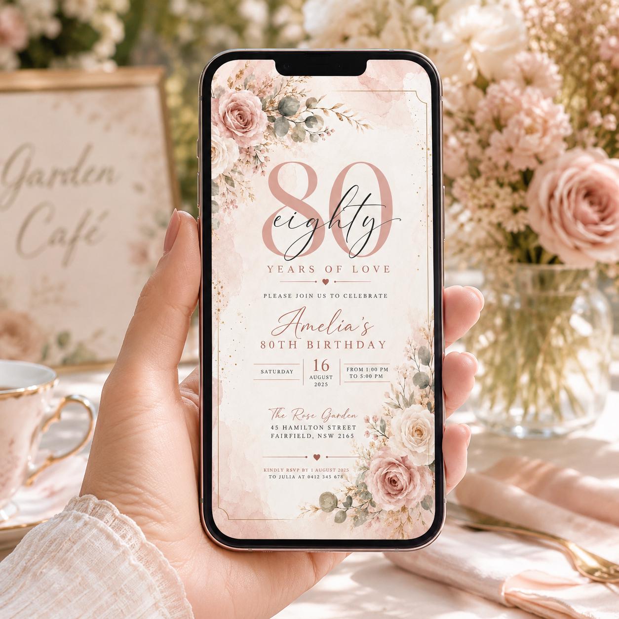 Editable Floral Birthday Invitation Canva Template, Blush Girls Adult Cute Fun DIY Sweet Chic Kids Party Invite, Printable Digital Download.